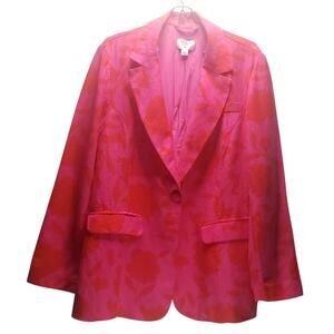 Kate Spade Pink Floral Blazer Size L Linen Blend  Feminine Florals Retro-Chic